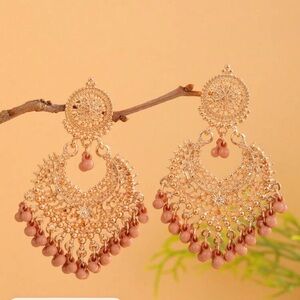 Elegant Gold and pink Chandelier Earrings